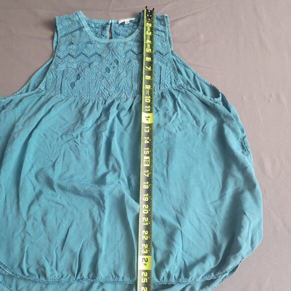 Wilfred Aritzia Tank Top Womens M Teal Blue Ecletar Hi Low Peasant Shirt Tribal - Picture 5 of 9
